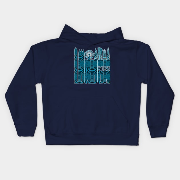 London Skyline 2023 - Optical Wormhole Kids Hoodie by KateVanFloof